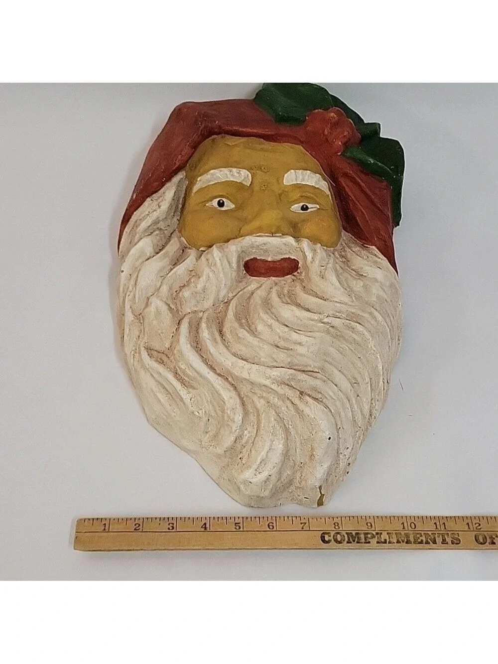 Vtg Large Paper Mache Santa Face Wall Hanging, Display